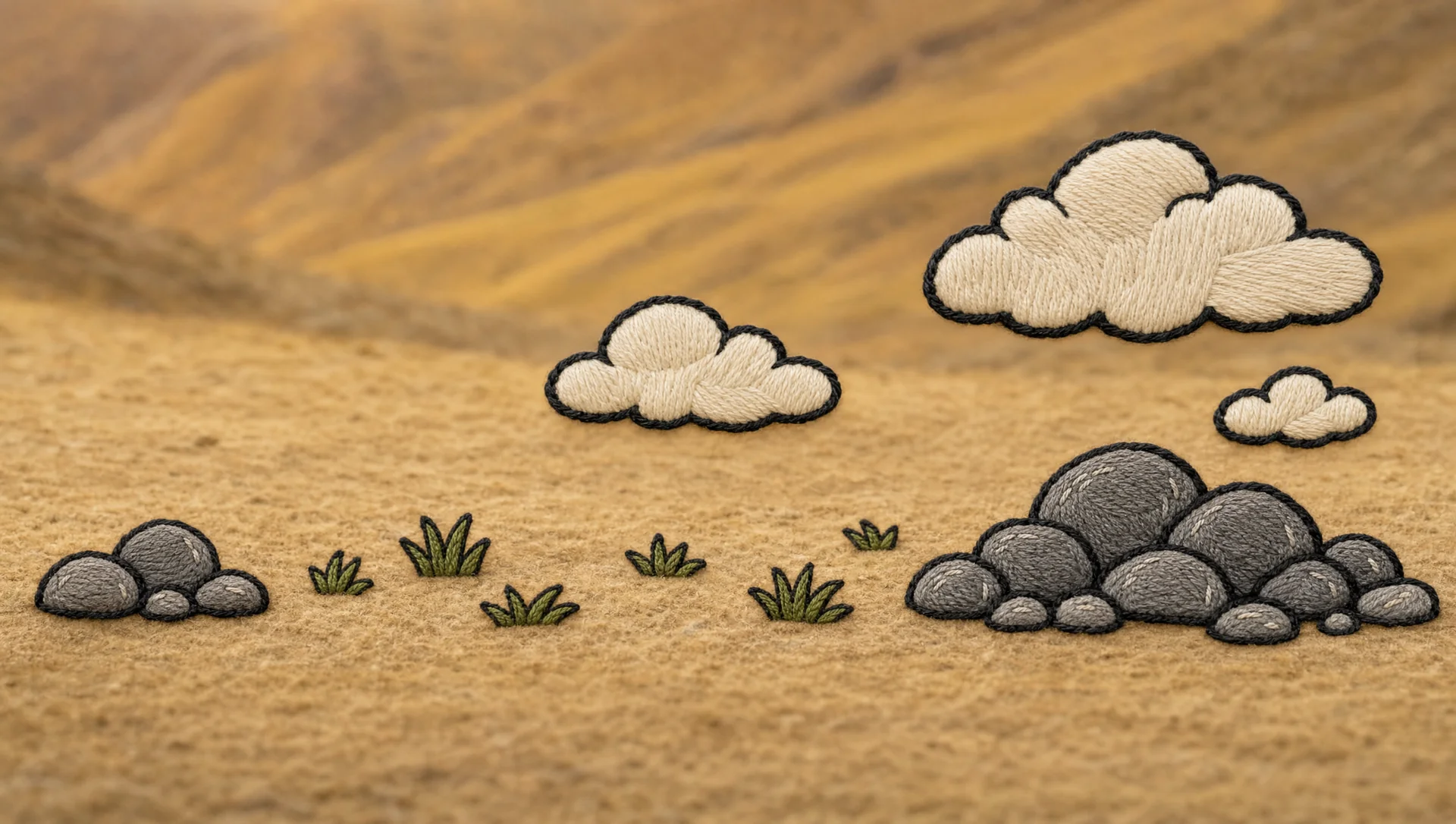 The plateau of Shangri-La — embroidered terrain with the sacred mountain and stone stupa